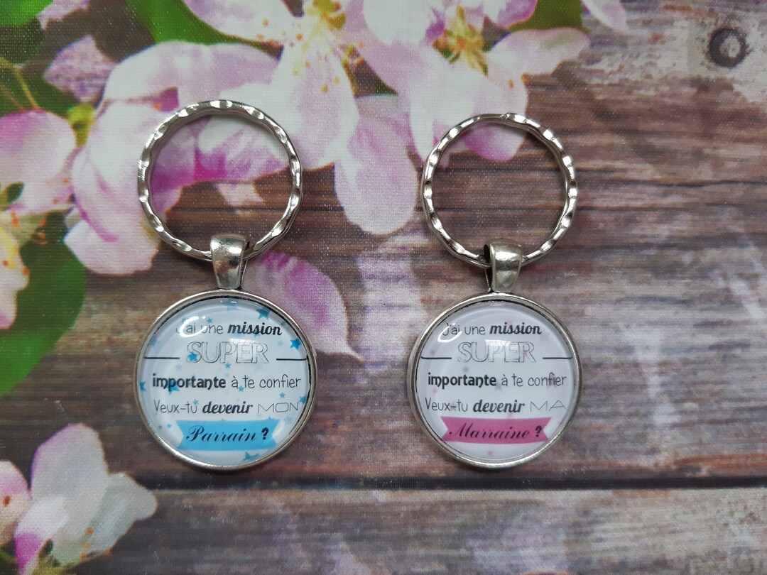 EAWEN 2 Porte-clés Parrain Et MarraineCadeau Femme Cadeau D'homme Cadeau Parrain Marraine Demande Annonce Naissance Baptême Communion Cadeau Surprise Noël Fête Des Pères Fête Des Mères, Argenté