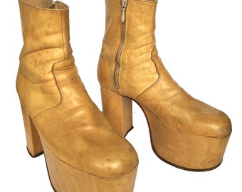 Raras botas de plataforma disco glam rock vintage para hombre de la década de 1970 Reino Unido (hombres) Tamaño 9