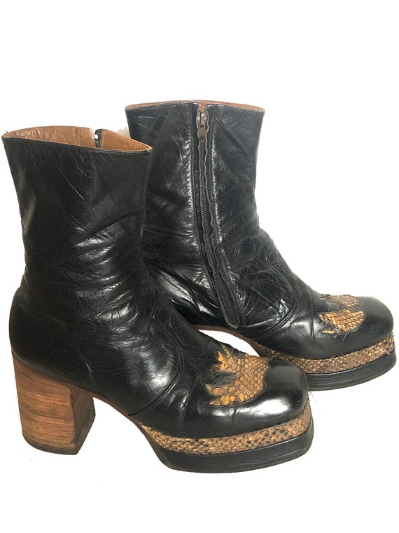 1970s RARE mens vintage black leather glam rock pl
