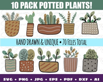 Potted Plant Clipart, Greenery Clip Art, Hand Drawn Plants, Succulents, Invitations, Stickers, Plant Scrapbooking, Plant Art, Garden Art