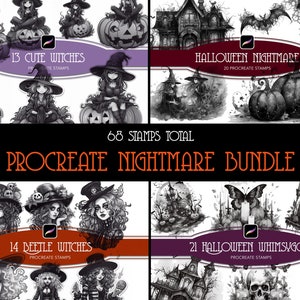 Halloween Procreate Stamps, Haunted House Art, Skeleton Stamps, Witchy, Goth Designs, Whimsy Goth