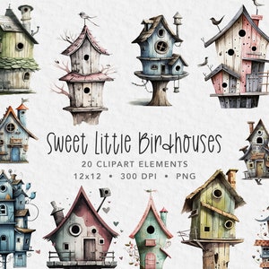 Birdhouse Clipart, Bird house art, fantaisiste, rustique bird house bundle, art de la nature pour pépinière, scrapbooking, fabrication de cartes, conceptions de tasses, png