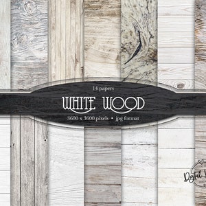 Papeles digitales de fondo de madera blanca, Paquete de textura de madera blanca, Fondo digital de madera rústica, Papel blanco de madera estresada, Madera clara