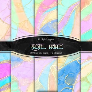 Pastel Agate Digital Paper, paillettes bijou holographique couleur arc-en-ciel texture arrière-plans imprimables, utilisation commerciale