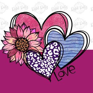 Download digital de design de sublimação de dia dos namorados | Arte para impressão desenhada à mão | Arquivo PNG pintado à mão | design de camisetas | corações caprichosos