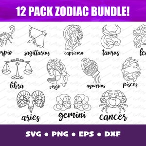 Zodiac Signs Bundle SVG | Horoscope SVG | Astrology svg | Star Sign, Cricut, Silhouette