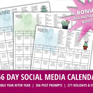 Social Media Calendar | 366 Day | Reusable | 8.5 x 11 | 365 Instagram Quotes | Social Media Content Calendar | Social Media Planner