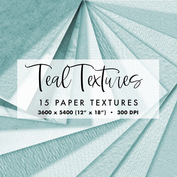 Teal Paper Textures, digital paper, vintage, aqua, blue-green color for invitations, parties, weddings, showers, scrapbooking, junk journals