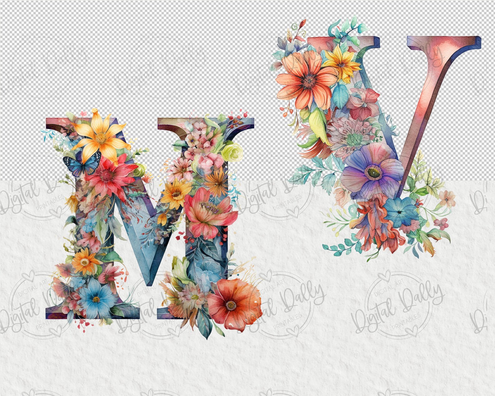 Floral Alphabets Letters, Watercolor Letter Clipart PNG Bundle, Floral ...