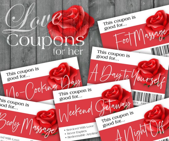 Love Coupons FOR HER – Valentines Day Coupons, Printable Digital File – Valentine’s Day, Anniversaries, Just Because, Downloadable Coupons