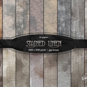 Puede incluir: Un conjunto de 16 papeles digitales con texturas de lino manchado en varios tonos de marrón y gris. Los papeles son de 3600 x 3600 píxeles y en formato JPG. Los papeles son perfectos para el scrapbooking digital, la creación de tarjetas y otros proyectos de manualidades.