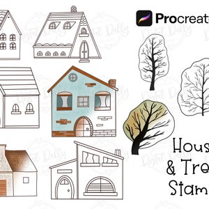 House Doodle Procreate Stamps, Cottage stamps, Home stamps, Drawing kit, Procreate brushes, Stamp Bundle