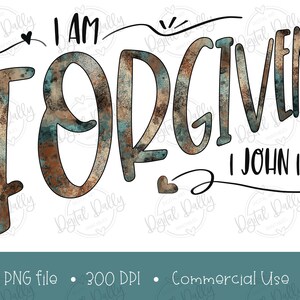 Estoy perdonado, Archivos PNG cristianos para impresión por sublimación, 1 Juan 1:19, versículo de la Biblia, PNG religioso, PNG dibujado a mano