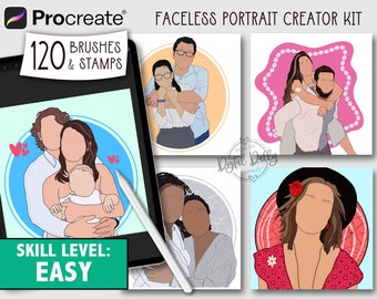 Faceless Portrait Creator - Procreate Brush Set, 120 brushes and stamps, DIY minimalist portrait kit, illustration kit