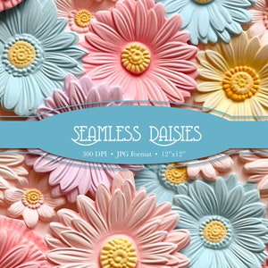 Naadloos madeliefjespatroon, pastel vilt madeliefjes naadloos, babypatroon, 3D-patroon, verjaardagsuitnodiging, bloemenstofpatroon