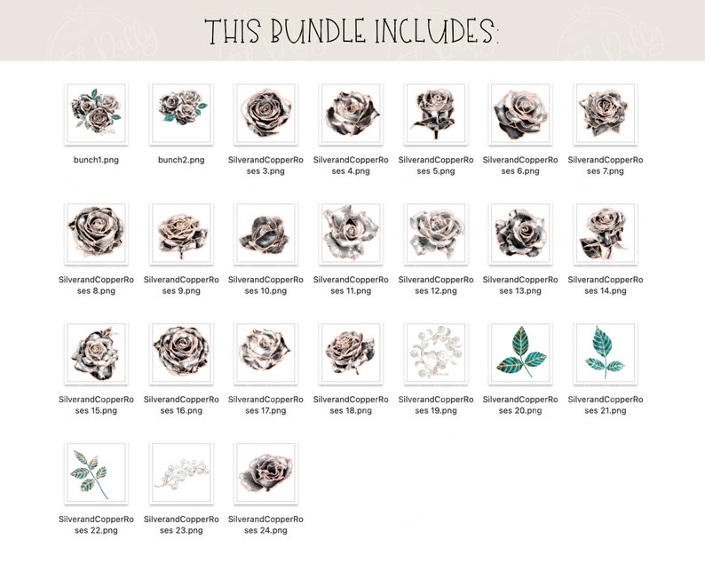 Silver and Copper Glam Rose Clip Art Black Roses Digital - Etsy