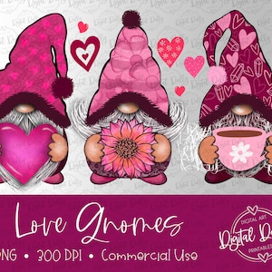 Valentines Day Gnomes Png Sublimation Design, Valentine&#39;s Day Gnome Png, Valentines Day Png, Gnome with Heart Png, Love Gnomes Png Download