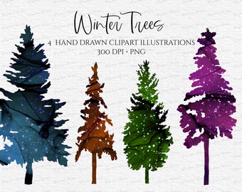 Pine Tree PNG, Winter Trees, Christmas Clipart, Commercial Use, Abstract Watercolor Pine Trees, Holiday Abstract, Merry Christmas, Colorful