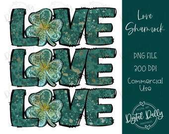 St. Patrick's Day Love PNG, Grunge Shamrock, Retro Art, Green Leopard Print, Retro Png, Grunge Clover, Lucky Art, Sublimation Art