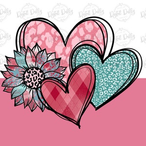 Download digital de design de sublimação de dia dos namorados | Arte para impressão desenhada à mão | Arquivo PNG pintado à mão | design de camisetas | corações caprichosos