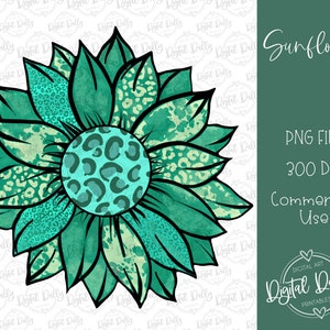 Flor Verde Png, clipart do Dia de São Patrício, Design de Sublimação de Girassol Grunge, Girassol PNG, Flor Boho, Arte Hippie