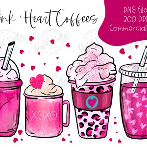 Pink Coffee Lover PNG - Valentine&#39;s Day coffee, iced latte, coffee mug digital download, Sublimation art, hand drawn tumbler, Commercial Use