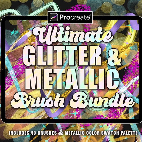 Procreate Glitter Brushes, Metallic Brushes, Glitter Effect, Bokeh brush, Gold Shimmer Confetti Flare Glow