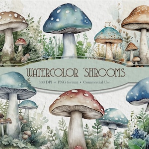 Aquarelle champignons Clipart, champignon png, champignon vénéneux png, clipart forêt, format PNG, téléchargement immédiat pour un usage commercial