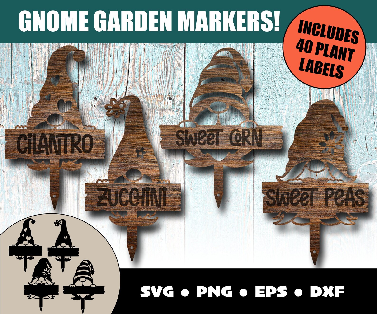Gnome Garden Marker Template SVG Bundle File Plant Garden Etsy