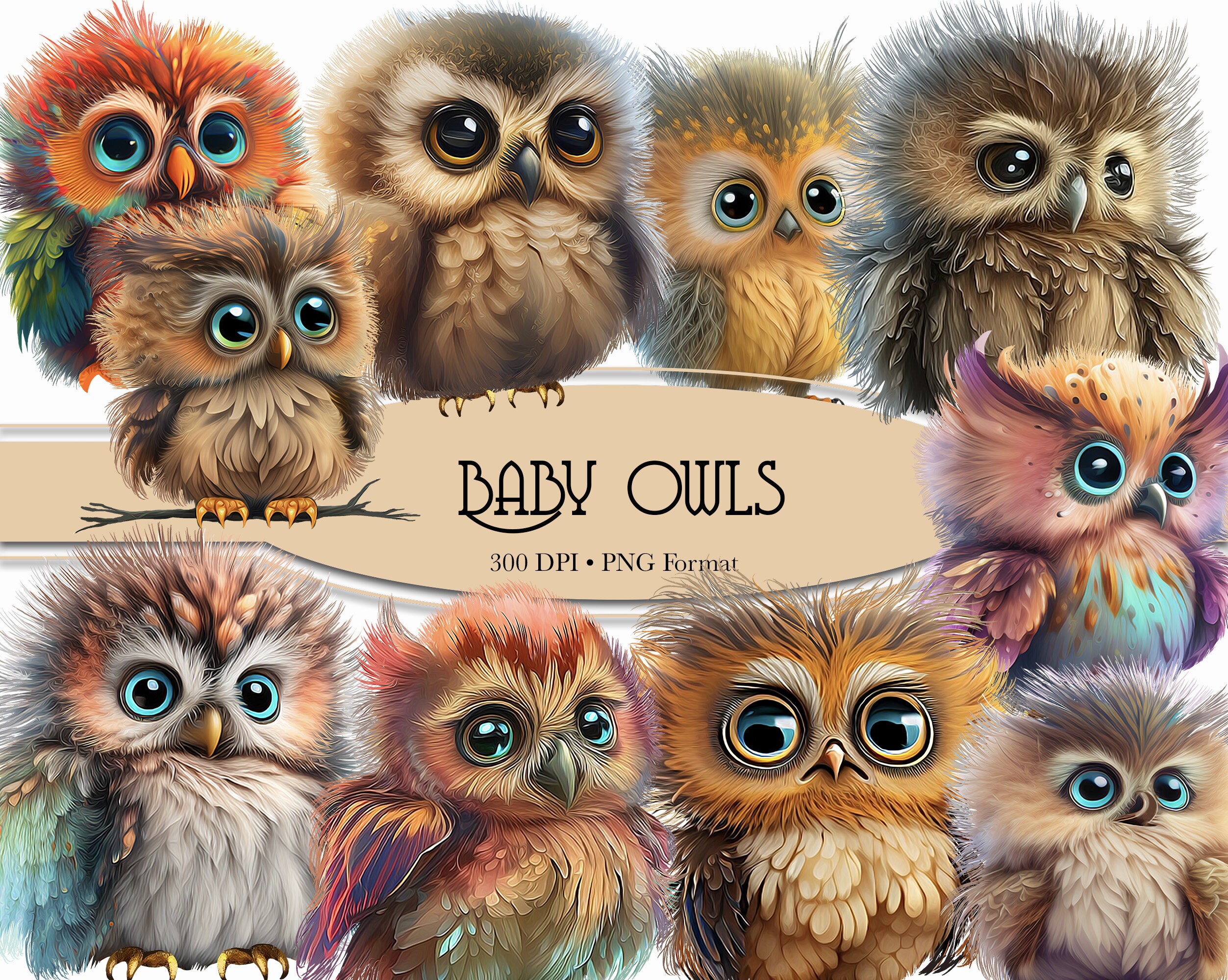 Cute Owl Clipart PNG Baby Owl Art Clipart Pack of 10 Etsy