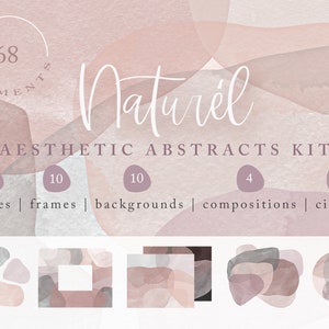 Esthetische abstracte kit - vormen en achtergronden in natuurlijke kleuren - handgetekende zachte aquarellen, composities, uitnodigingen - commercieel gebruik