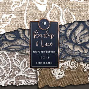 Digitales Papier Sackleinen und Spitze, Sackleinen Design, Vintage, Scrapbook, Geschenkpapier, rustikale Hochzeit Hintergründe Texturen