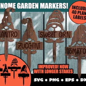 Gnome Garden Marker Template SVG Bundle File, Plant, Garden Stake Download, Herb Stakes Bundle, Glowforge, Spices, Blank Plant Labels