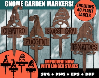 Gnome Garden Marker Template SVG Bundle File, Plant, Garden Stake Download, Herb Stakes Bundle, Glowforge, Spices, Blank Plant Labels