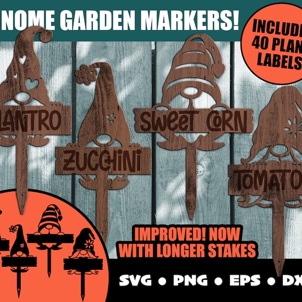Gnome Garden Marker Template SVG Bundle File, Plant, Garden Stake Download, Herb Stakes Bundle, Glowforge, Spices, Blank Plant Labels