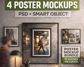 Mockup-paket för urbana posters – Galleriväggkonstdisplay (4 PSD) (digital nedladdning)