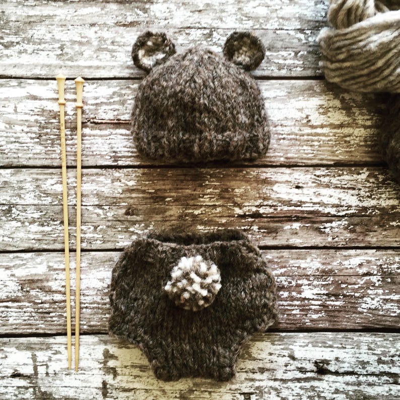 New Baby Teddy Bear Hat and Nappy Pants Set Photo Prop New Baby Gift