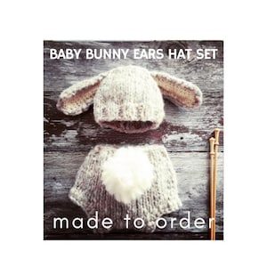 Baby Bunny Ears Hat & Nappy Pants Set, Newborn Photo Prop