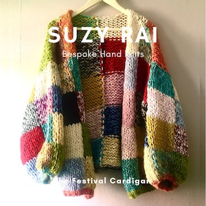 Handknit Boho Style Patchwork Cardigan Oversized Festival Chic