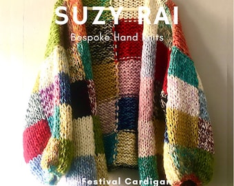 Handknit Boho Style Patchwork Cardigan Oversized Festival Chic