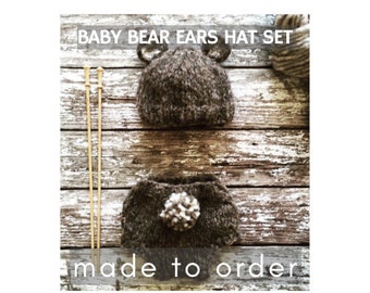 New Baby Teddy Bear Hat and Nappy Pants Set Photo Prop New Baby Gift