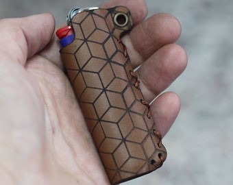 Étui à briquet hexagonal en cuir