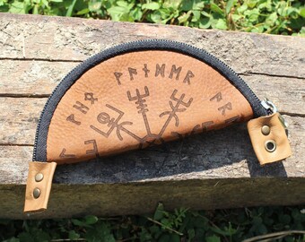 Pochette Vegvisir roulante en cuir | Bol de mélange d'herbes brunes et de tabac | Plateau portatif