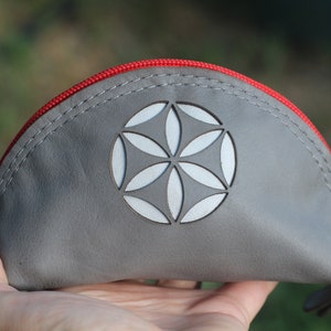 Flower of Life Big Coin Purse, Leather Wallet for Her, Sacred Geometry Pouch, Hippie Bag, Flower Gift, Boho Money Holder, Ledergeldbörse