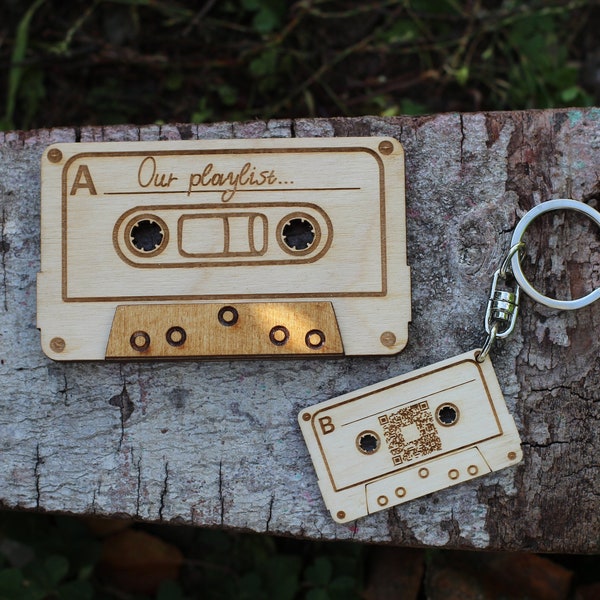 Personalised Mixtape, QR Code Cassette,  Personalised Wooden Tape, Anniversary Gift, Mixcloud,Spotify, Apple Playlist, Soundcloud