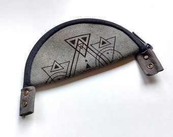 Leder Rollbeutel mit Sacred Geometry Muster| Kräuter und Tabak Mix Bowl | Graue tragbare Mischschale