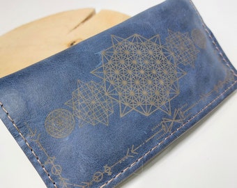 Tobacco Pouch With Engraved 64 Star | Blue Leather Personalized Rolling Bag