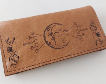 Genuine Leather Tobacco Pouch With Engraved Moon