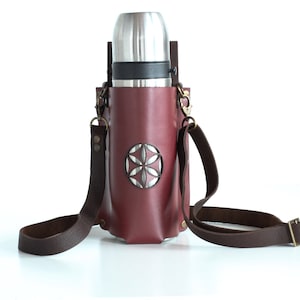 Porte-bouteille en cuir, bandoulière réglable, sac de transport de gourde, porte-bidon ceinture Fleur de vie, porte-gobelet