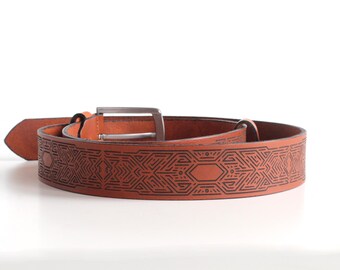 Art Deco Leather Belt: Laser Engraved Geometric Pattern - Etsy